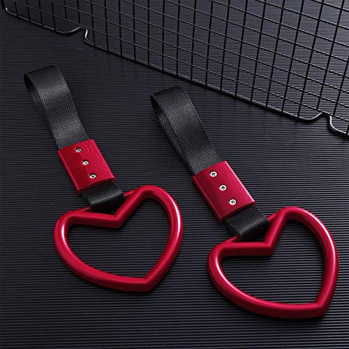 2 Pieces Rings Heart Shaped Car Handle Straps Drift Charm Rear Bumper Warning Decor Subway Bus Broken Handle For Car Interior(Red)