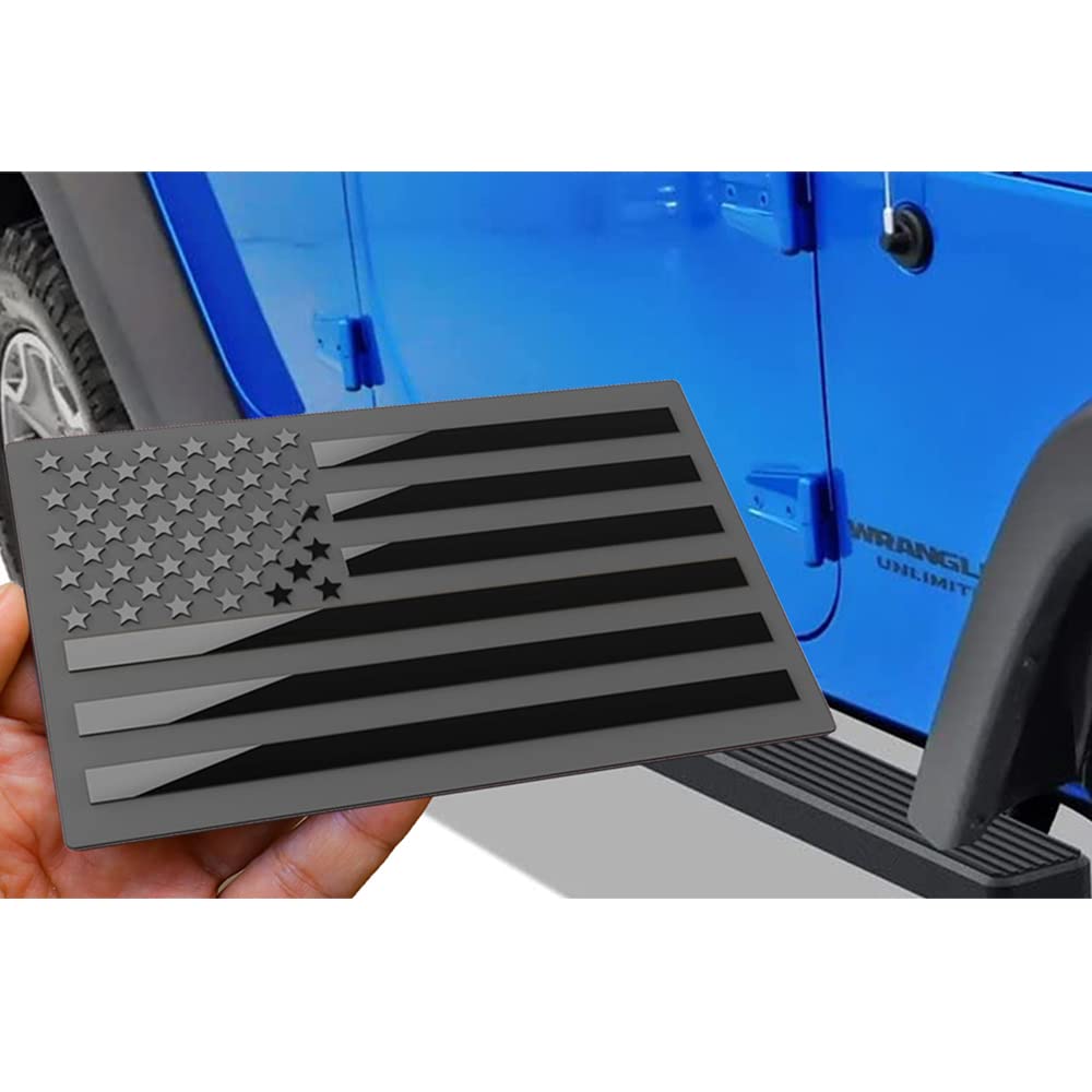 3D Metal American Flag Emblem Decal，Black American Flag Decal,For Car, Truck Or Suv,5"X3"(Matte Black ，Three Usa Regular Orientation)