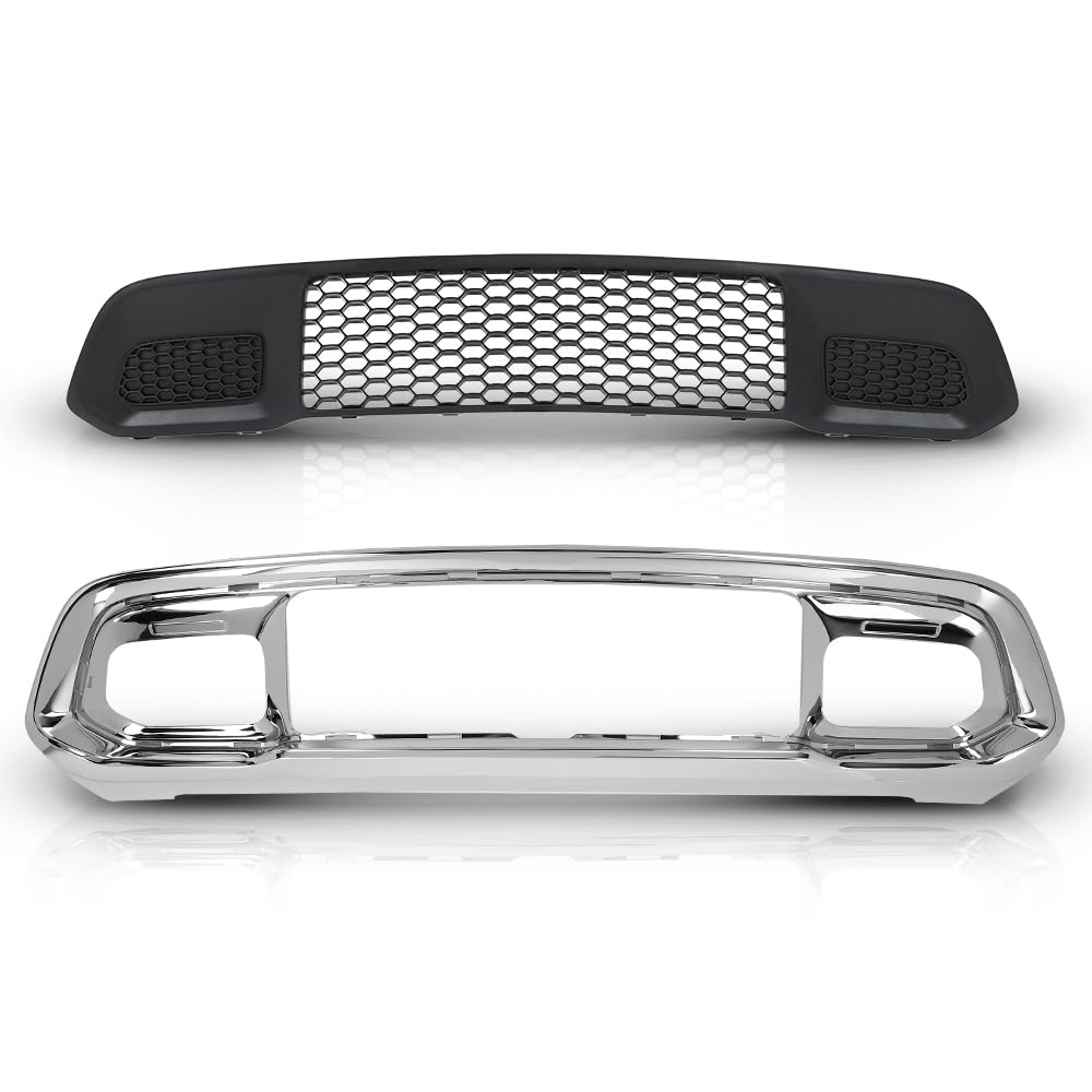 PIT66 Front Lower Grille & Chrome Bumper Grill Bezel Compatible with Jeep Grand Cherokee 2017-2022 5ZM53SZ0AA