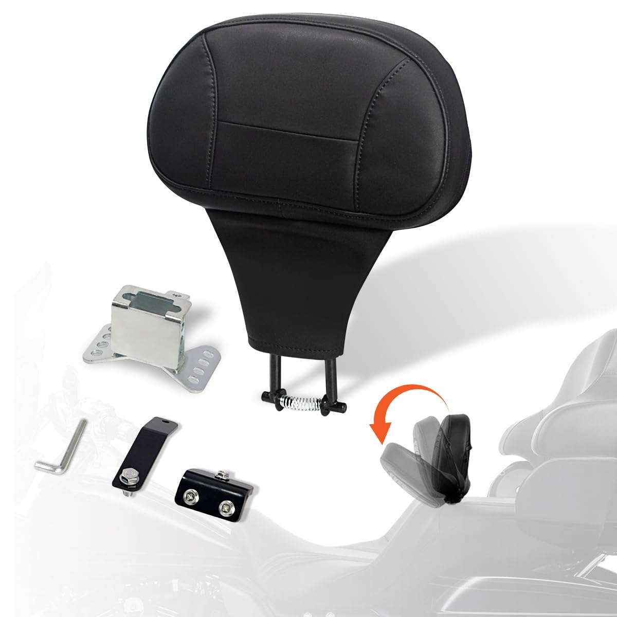 Fovplue Adjustable Rider Backrest,Detachable Plug-In Driver Backrest Pad W/Mounting Kit For Harley Touring 2009-2024,For Cvo Road Glide Street Glide Tri Glide Flhtk/L Electra Glide Road King,Style 3