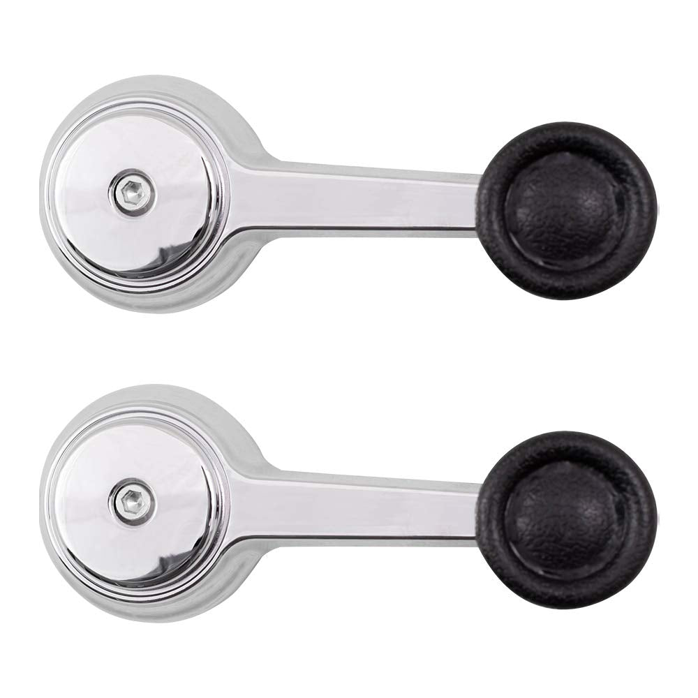 Brock Replacement Pair Set Manual Window Crank Handles Chrome with Black Knobs compatible with SUV Pickup Truck 35025098 5AB84LX