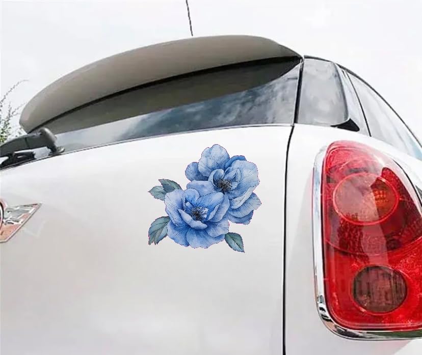 Watercolor Perennial Geranium Flower Car Vinyl Decal, Blue Floral Sticker For Bumper Side Mirror Window, Vehicle Decoration Deca