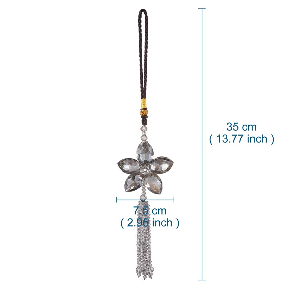Atmomo Crystal Flower Car Rear View Mirror Pendant Car Hanging Ornament Lucky Car Charm With Dangle Beads, Gray