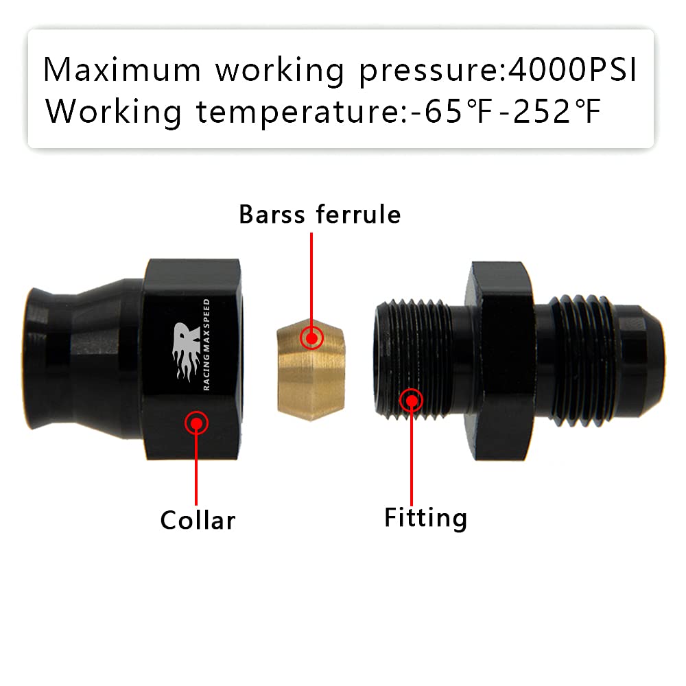 CNRAQR 6AN Male Flare to 5/16'' Fuel Hardline Tube Fitting Adapter Connector Aluminum Alloy Black Anodized 2Pcs