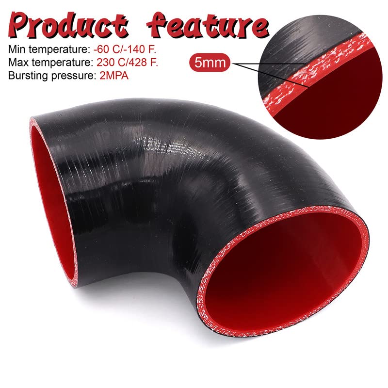 Tuolauthon 90 Degree Elbow Coupler Hose,Length 4Inch(102Mm),4-Ply Reinforced, Id 4Inch(102Mm) With 2Pcs Clamps For Turbo/Intercooler/Intake Piping Coupler