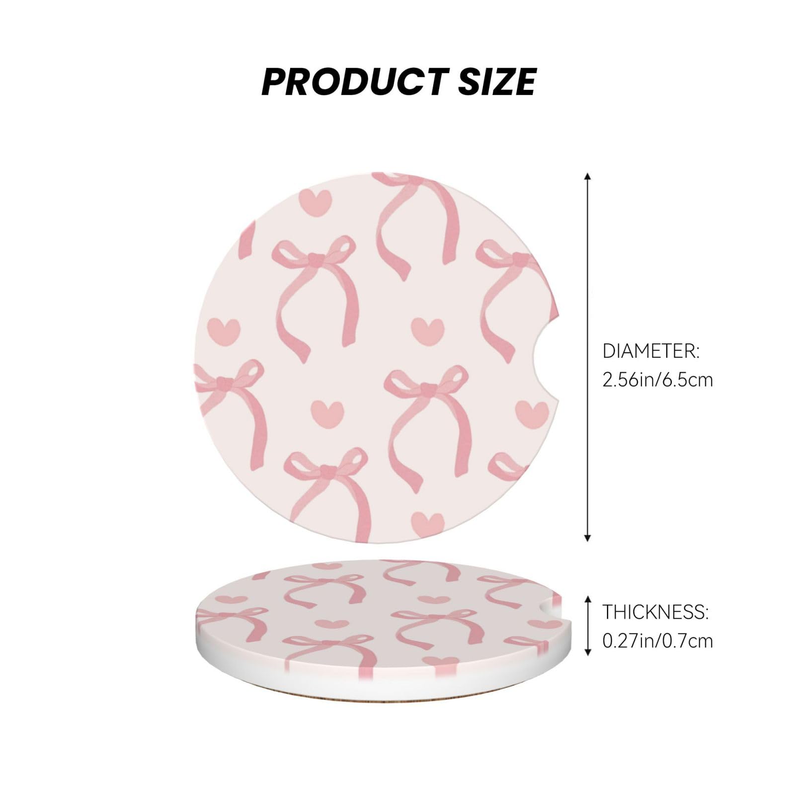 Pink Bow Love Heart Car Cup Holder Coaster 2 Pack Absorbent Ceramic Car Coasters For Cup Holders Car Accessories Interior For Wo