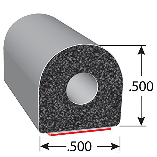 Trim-Lok D-Shaped Rubber Seal - .75    Height.75    Width, 100 Length - Epdm Foam Seal With Bt (3M) High Strength Bonded Tape Sy