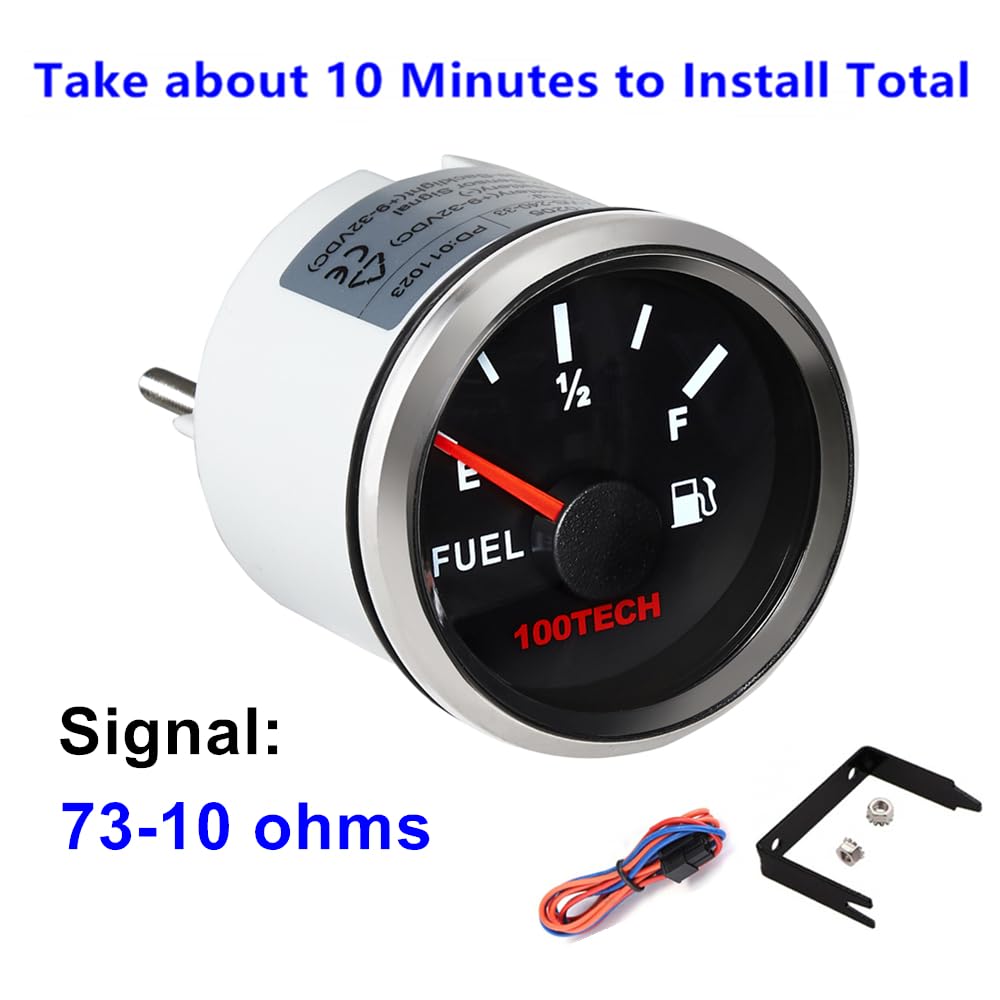 100Tech Boat Fuel Gauge 73-10 Ohms Marine Fuel Gauge Waterproof 52Mm 2-1/16'' Diesel Aftermarket Gauge Automotive Replacement Ga