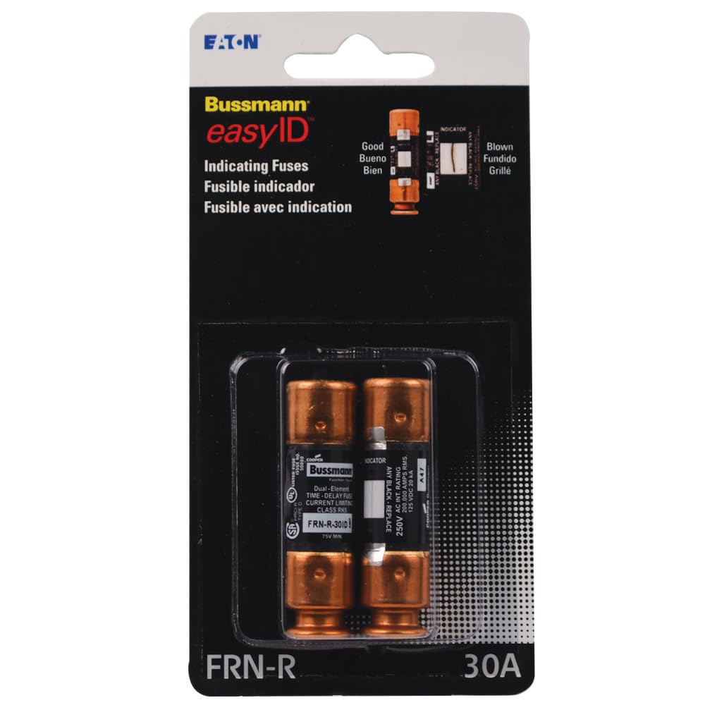 Eaton Bussmann Series FRN-R 30 Amp with Indicator, 250 Vac and IR 200 kA /125 Vdc and IR 20 kA, Retail Pack - 2 Pieces