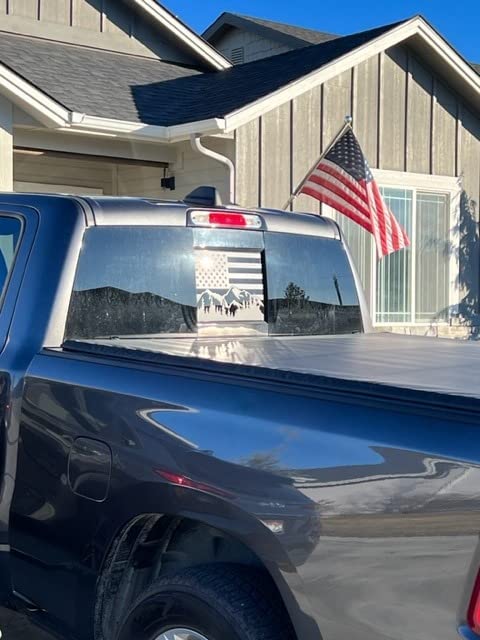 Xinghe For 2019-2025 Chevy Silverado Gmc Sierra, Rear Middle Window Mountain American Flag Decals Stickers, American Flag Rear W
