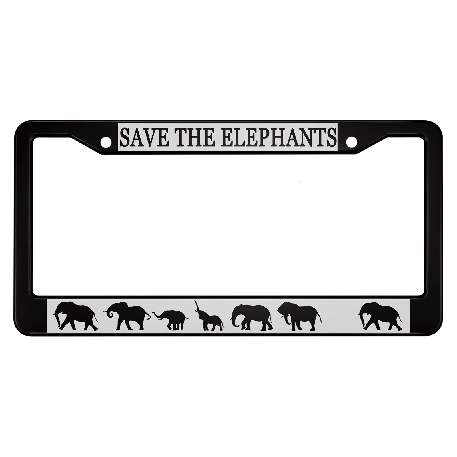 oFloral Save The Elephants Aluminum Alloy License Plate Frame Seven Elephants and Babies Walk One Direction in Different Poses A