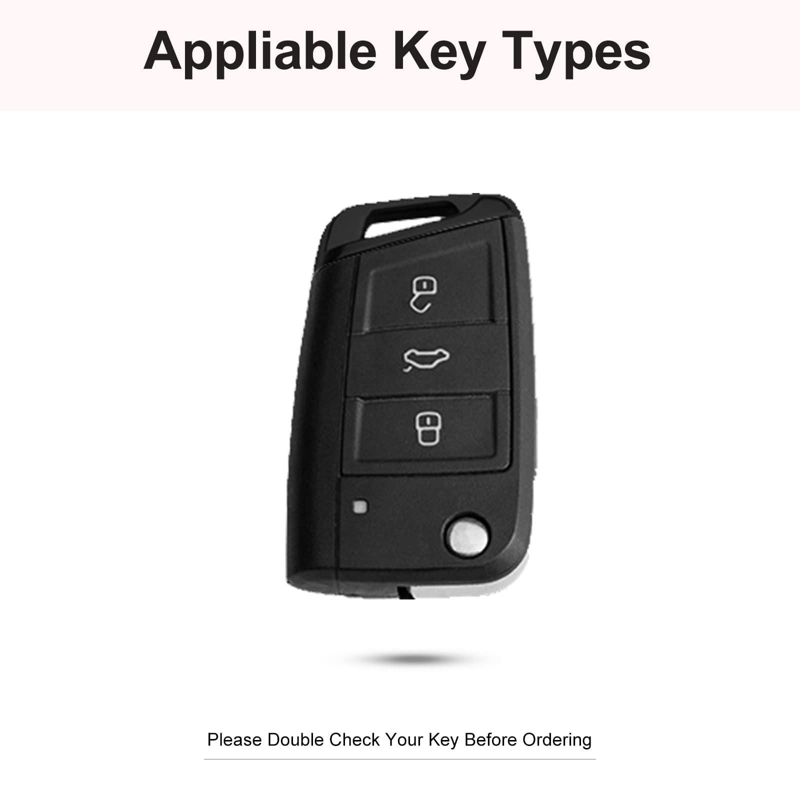 Ruabiban For Vw Volkswagen Key Fob Cover With Keychain, Pink Genuine Leather Crystal Key Case Protection Shell