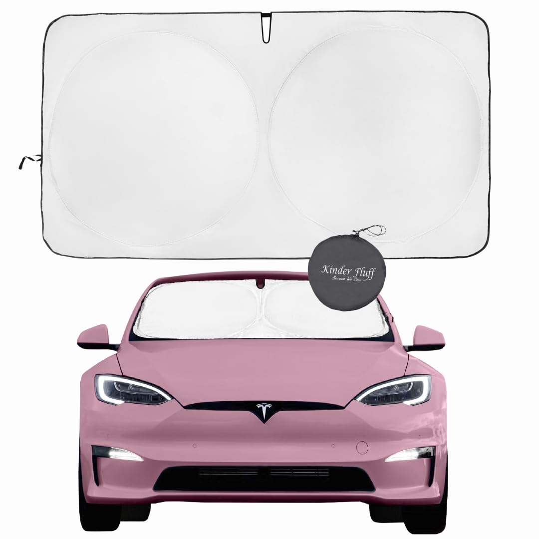 Kinder Fluff Patented Windshield Sun Shade For Tesla S | Oxford Cloth Foldable Car Sun Shield | Thicker Window Shade Fits Tesla