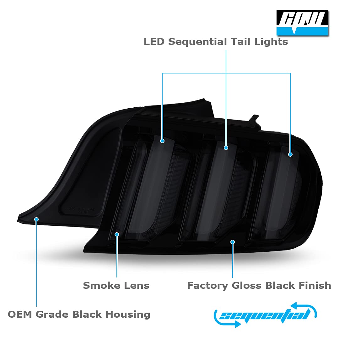 Cpw Led Taillights Fit For 2015-2023 Ford Mustang Coupe & Convertible,Led Functional Rear Lamps For 2016-2020 Ford Mustang Shelby Gt350, Tail Lights For 2020-2023 Mustang Shelby Gt500 (Black/Smoke)