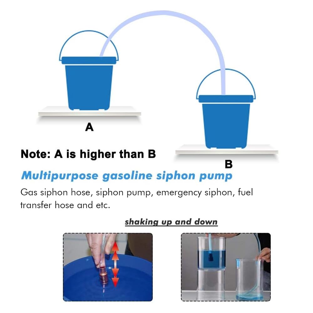 A Abigail Gas Siphon Hose Pump Shaker Siphon For Gasoline Fuel Water Transfer Safe Multi-Purpose Self Priming Pump 6 Foot High Grade Hose 3/4 Valve