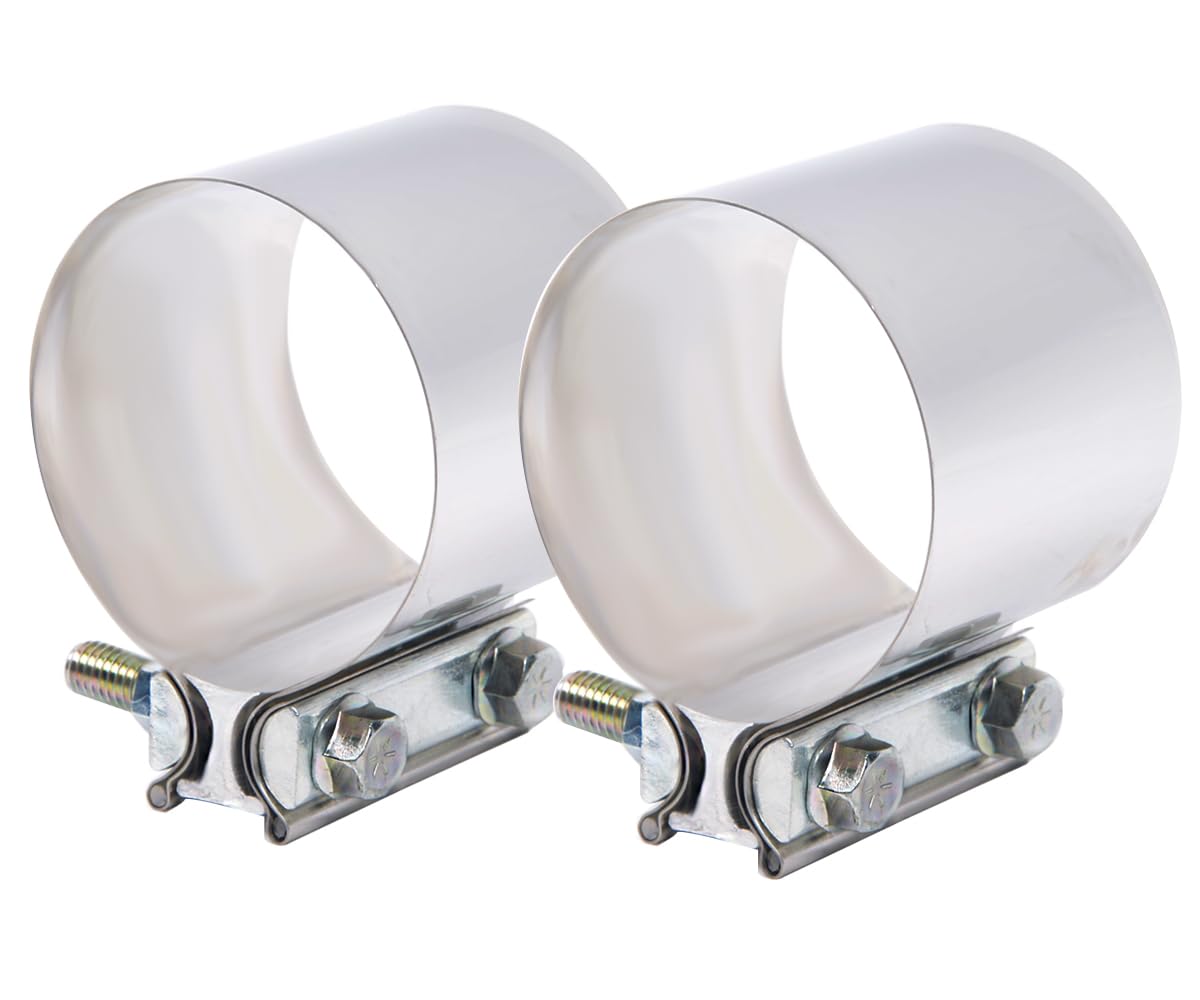 Elifecenter 4 inch Exhaust Clamps, 4'' Exhaust Lap Joint Butt Clamps, T304 Stainless Steel Band Clamp w/10.8 High Grade Bolts(2 