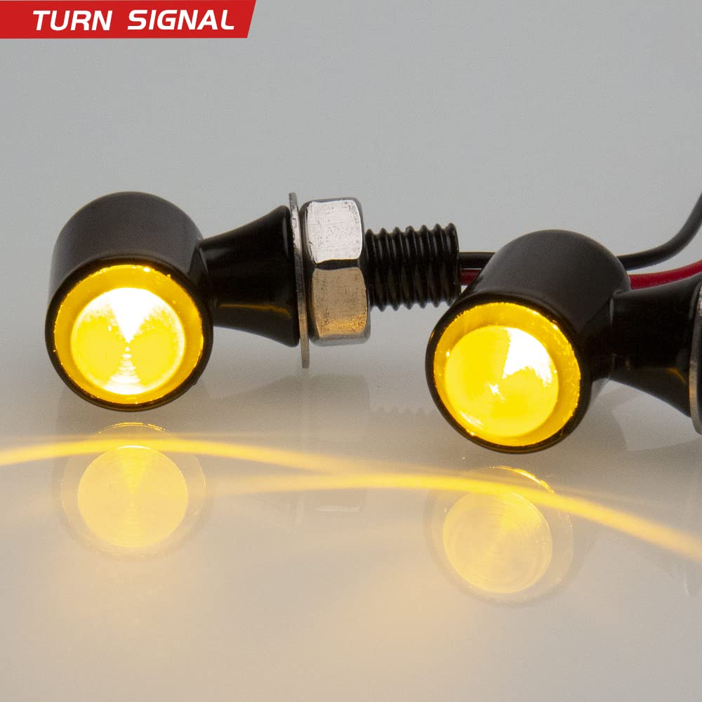 HAZAWA Micro LED Turn Signals - Mini Blinkers for Harley, Honda, Kawasaki, Suzuki, Triumph, Yamaha - Style E, Model HZW-TS-2W