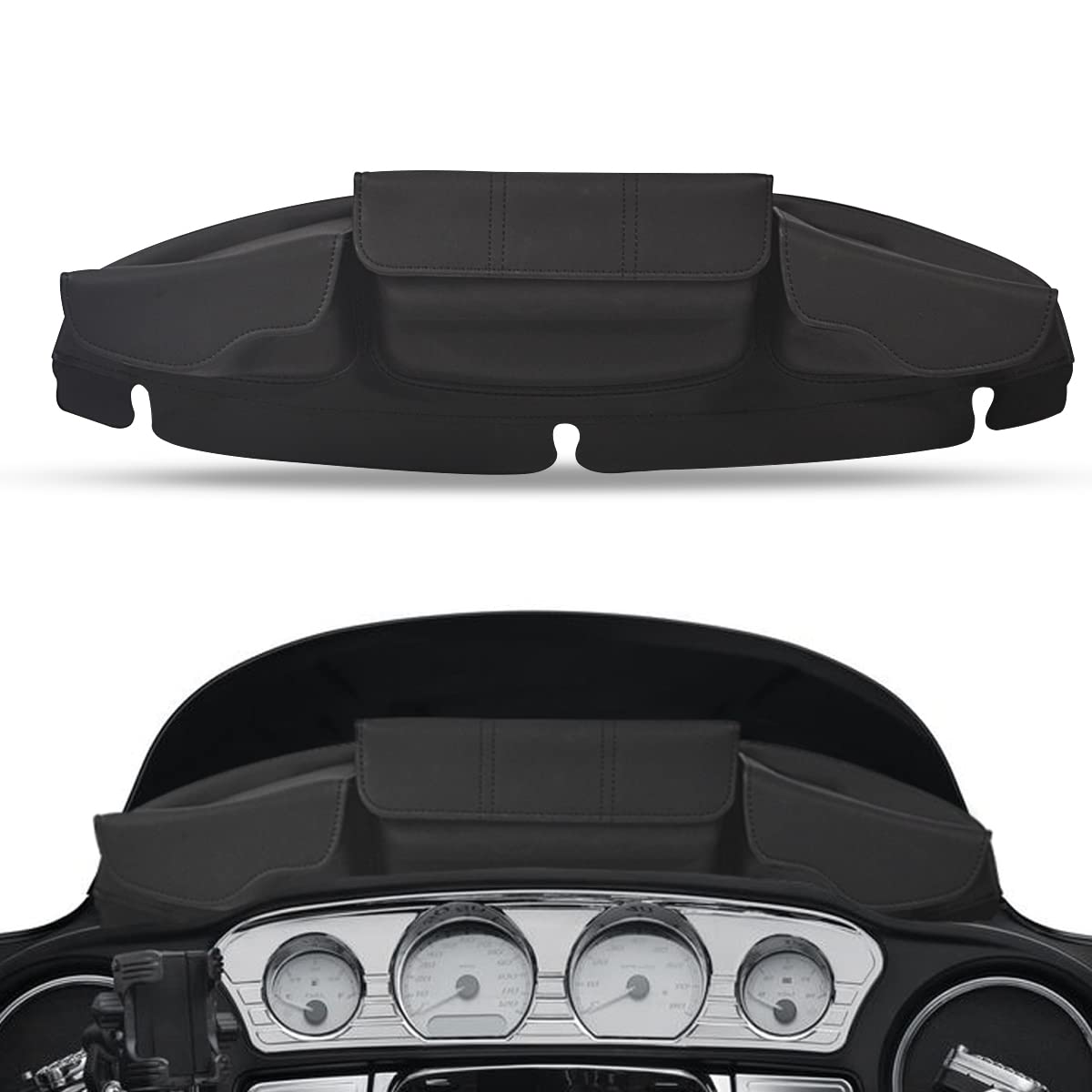 FOVPLUE Windshield Bag, Three-Pocket Batwing Fairing Pouch for Harley Street Glide Electra Glide Ultra Limited Tri Glide FLHT/CU