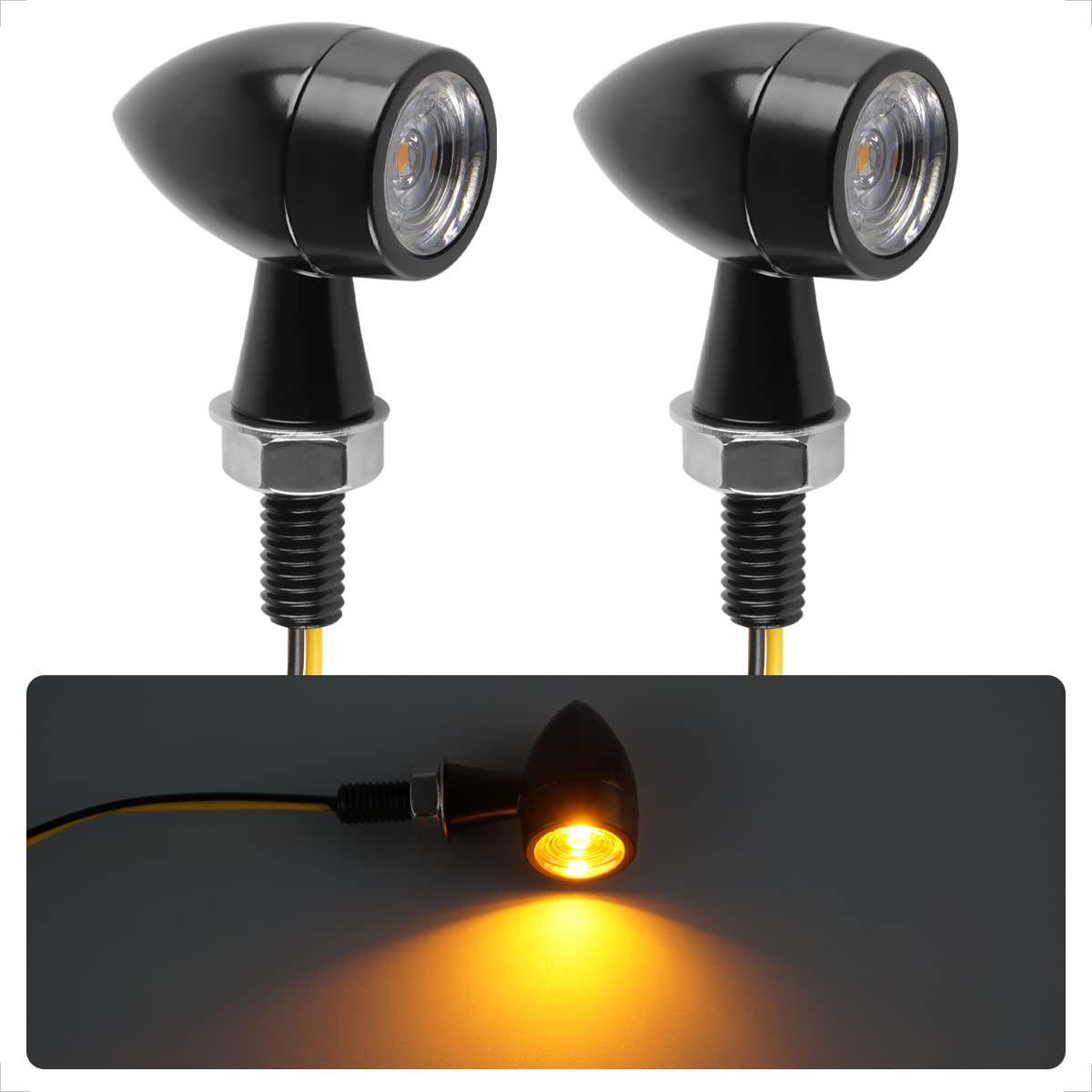 Evermotor Mini Bullet Motorcycle Turn Signals - Waterproof Led Blinker Lights, 12V Universal Front And Rear Indicators For Harle