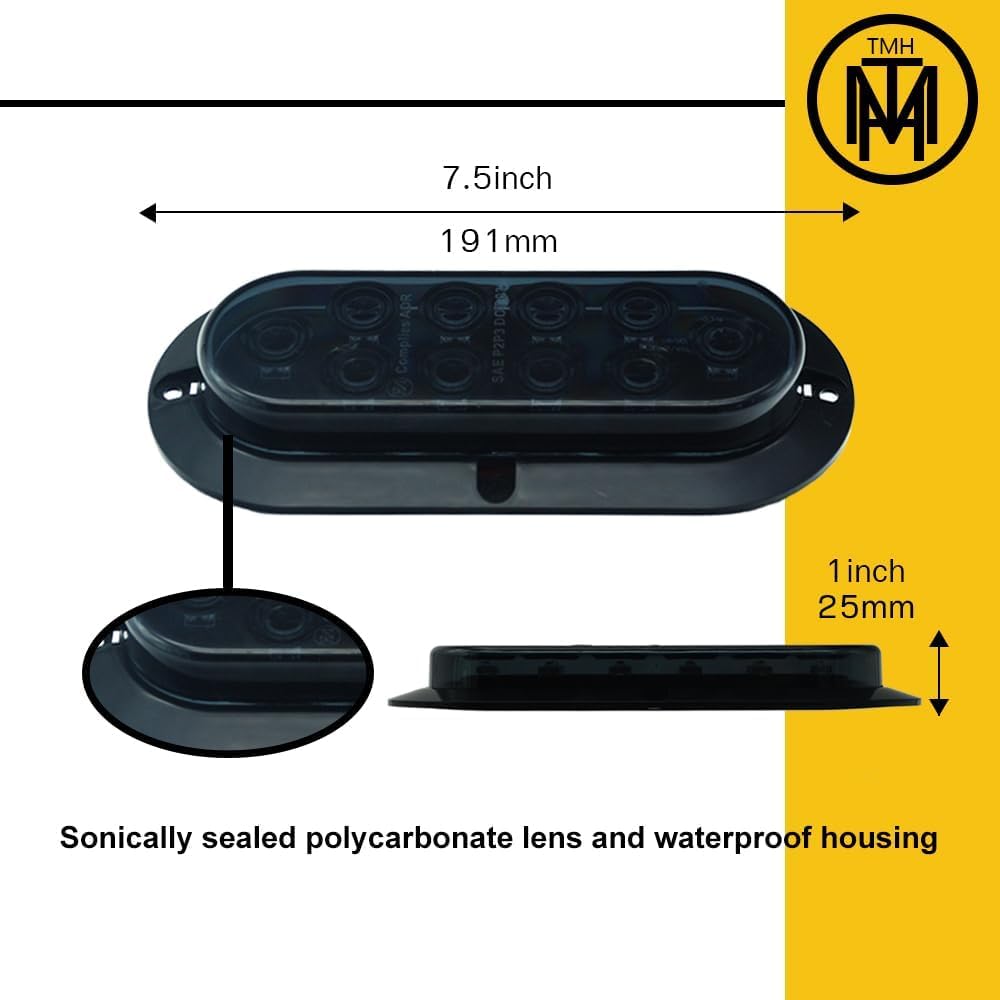 Tmh 6'' Oval Smoked Lens/Red Led Trailer Tail Light Surface Mount 10 Led Waterproof Stop Brake Turn Trailer Lights For Truck Rv