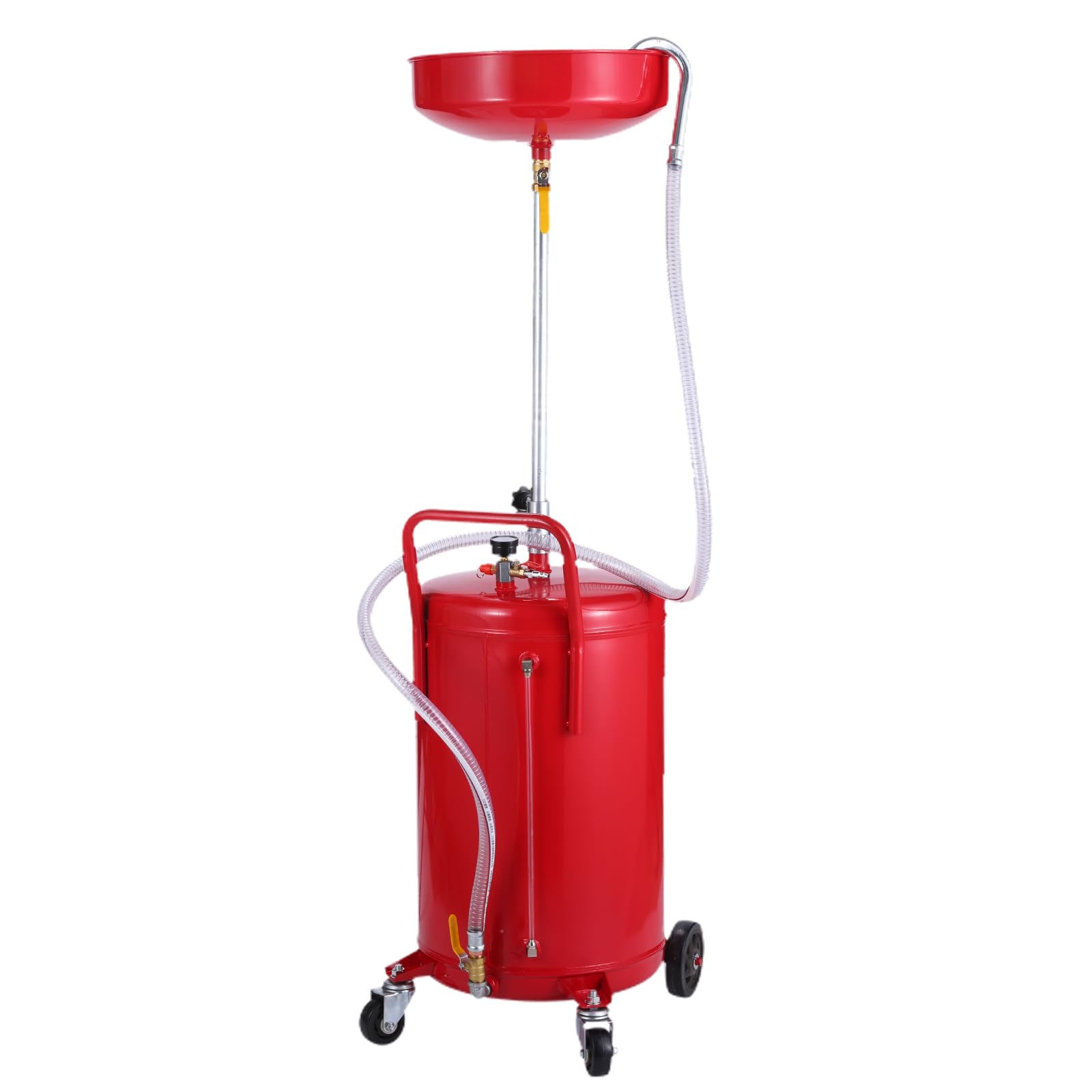 Xtremepowerus 20 Gallon Portable Waste Oil Drain Tank Air Operated Drainage Adjustable Funnel Height With Wheel, Red