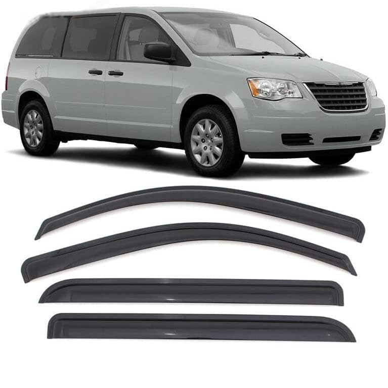 Zzdsnj Tape-On Rain Guard 4-Piece For 08-18 Dodge Grand Caravan/Chrysler Town&Country Windows Visor Shield Shade Smoke 94251