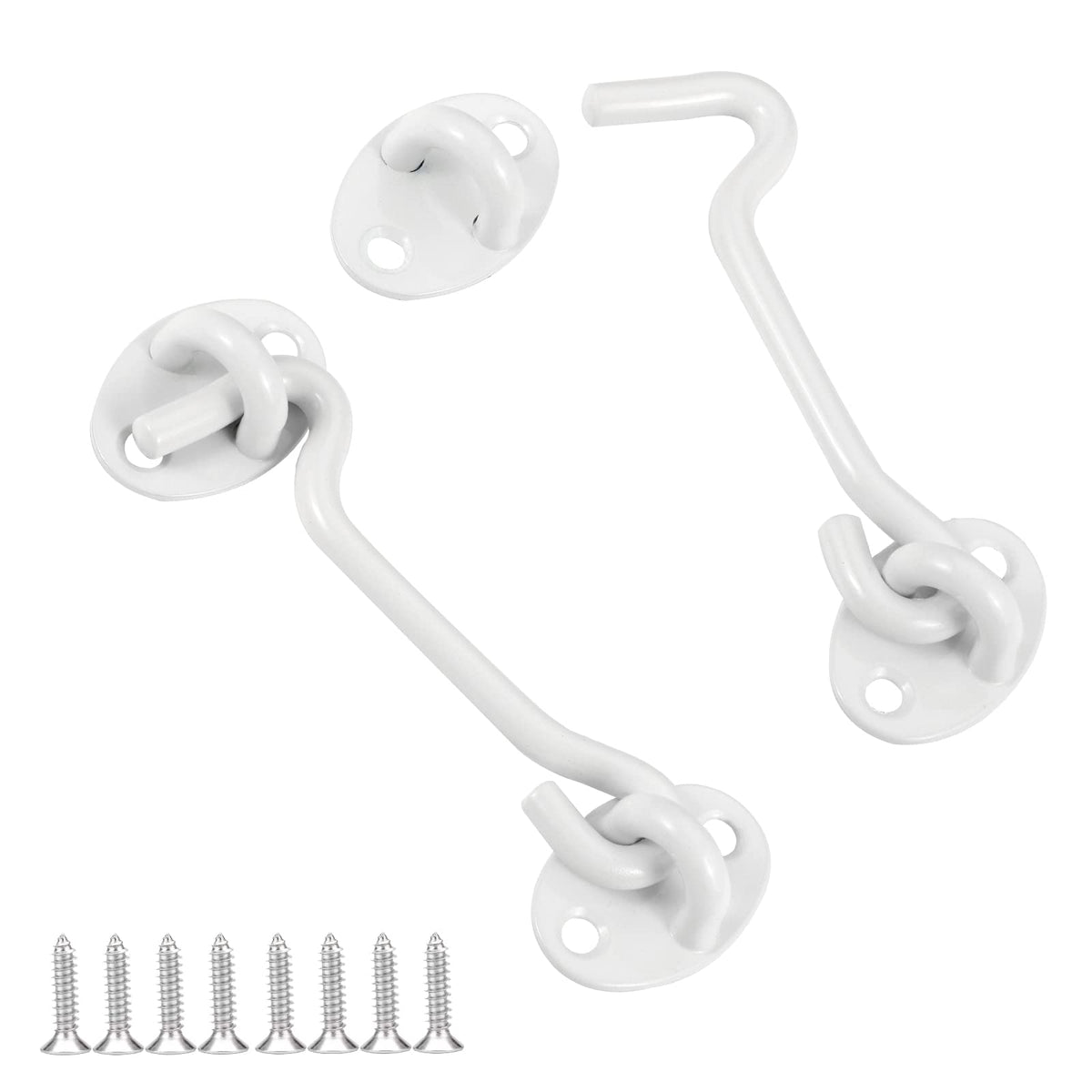 Barn Door Latch Hook And Eye Latch White, 2 Packs 4 Inch Heavy Duty Solid Stainless Steel Barn Door Hook Lock For Barn Doors, Sheds, Wooden Fences, Bathrooms, Doors, Windows (White)