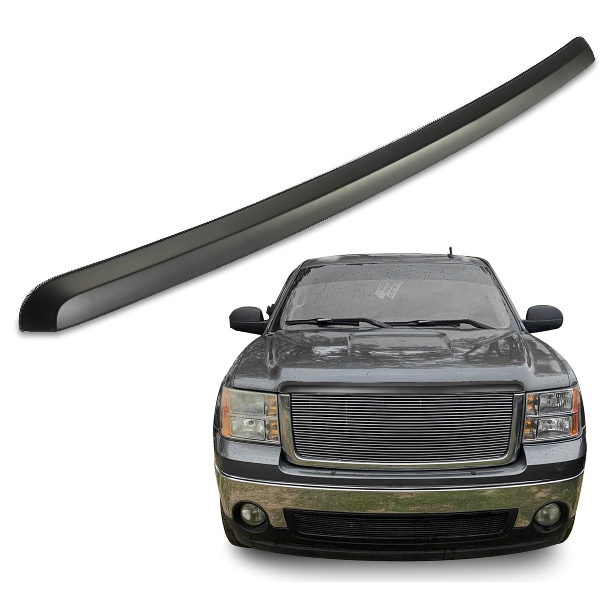 Ecotric Truck Hood Molding Trim Moulding Without Chrome Grille Compatible With 2007-2013 Gmc Sierra 1500 2500Hd 3500Hd Replace For Gm1235110 10385157 W/Clips For Installation - Black