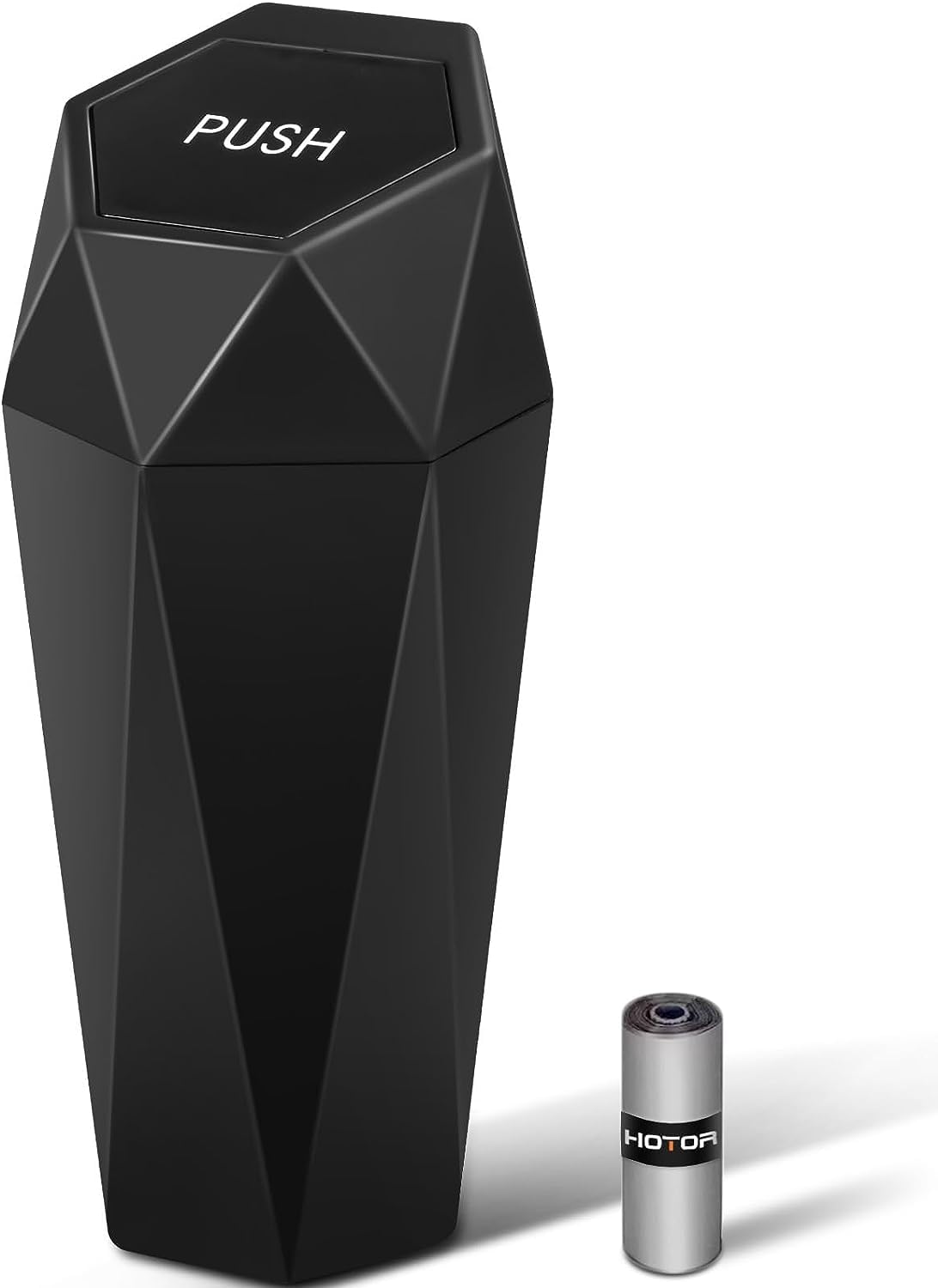 HOTOR Car Trash Can with Lid - Leakproof Mini Garbage Bin, 15 Trash Bags Included, Black, Model US11013