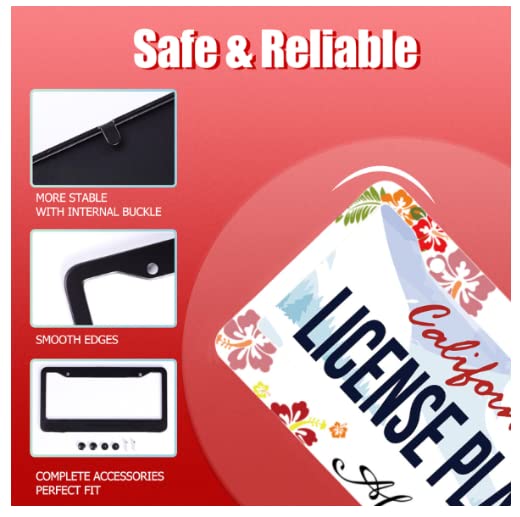 Aloha Hawaii Hibiscus Floral Flowers Colorful License Plate Frame Car License Plate Stainless Steel Accessory License Plate Deco