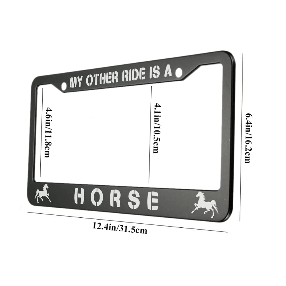 Ofloral My Other Ride Is A Horse Aluminum Alloy License Plate Frame Running White Horse Applicable To Us Standard Car Metal Car