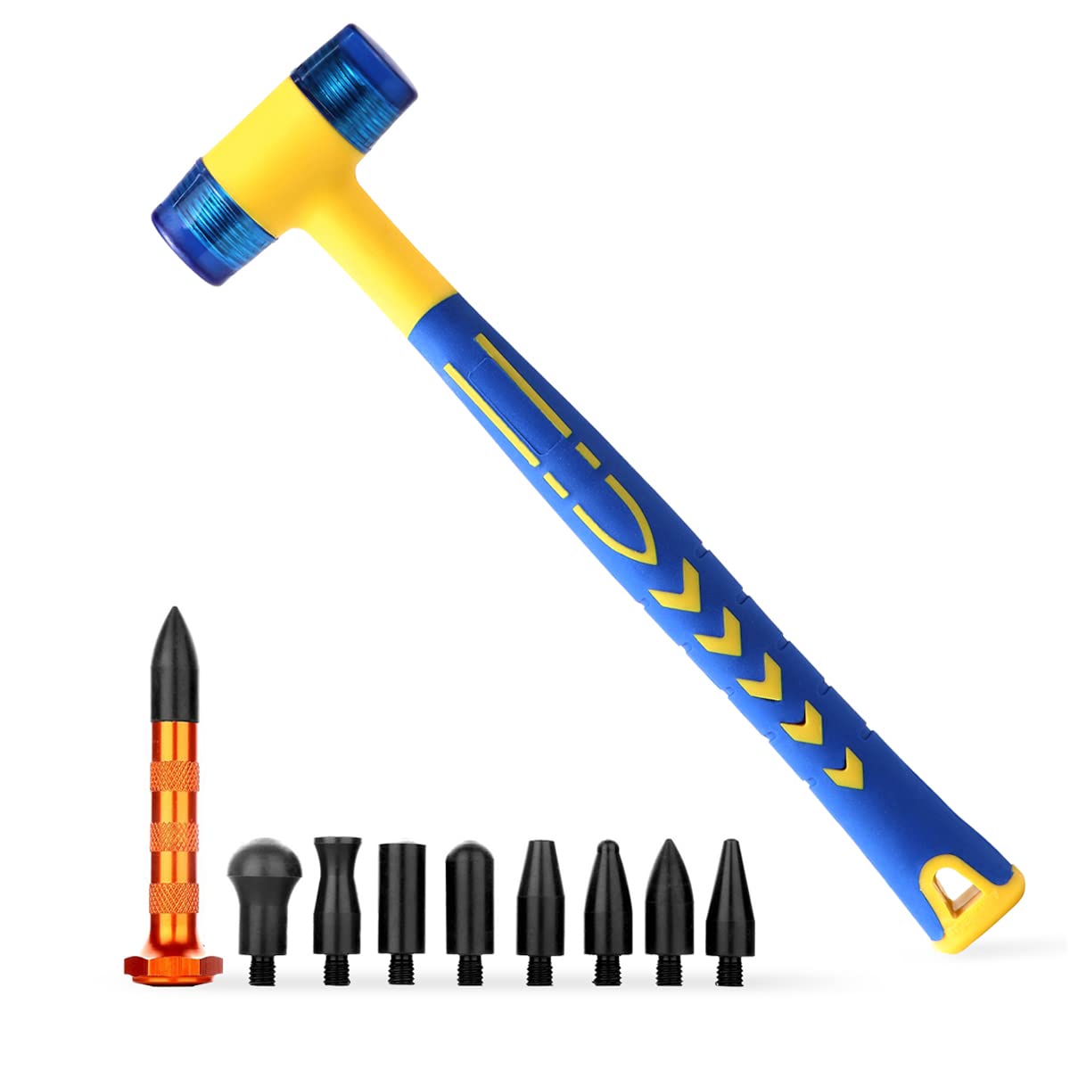 LadyRosian Car Paintless Dent Repair Tools Rubber Hammer Double-Faced Rubber Mallet Alloy Knockdown Tap Down Hammer with 9 Heads