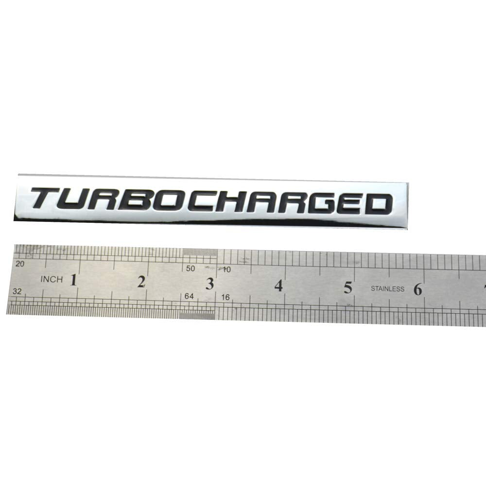 Turbocharged Black/Chrome Aluminum Alloy Auto Trunk Door Fender Bumper Badge Decal Emblem Adhesive Tape Sticker (Black/Chrome)