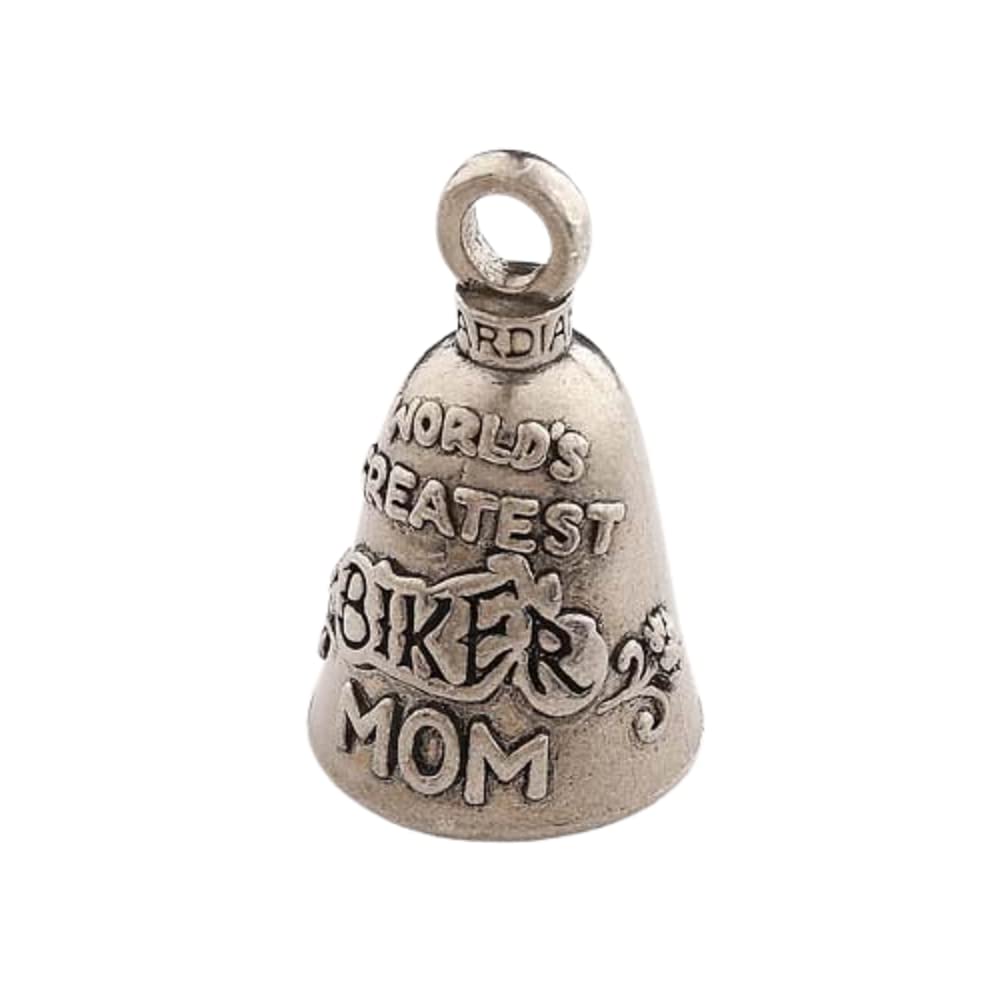 Guardian Bell Worlds Greatest Biker Mom Good Luck Bell W/Keyring & Black Velvet Gift Bag | Motorcycle Bell | Lead-Free Pewter | Good Luck Gift To Friends & Family | Bike Bell | Made In Usa