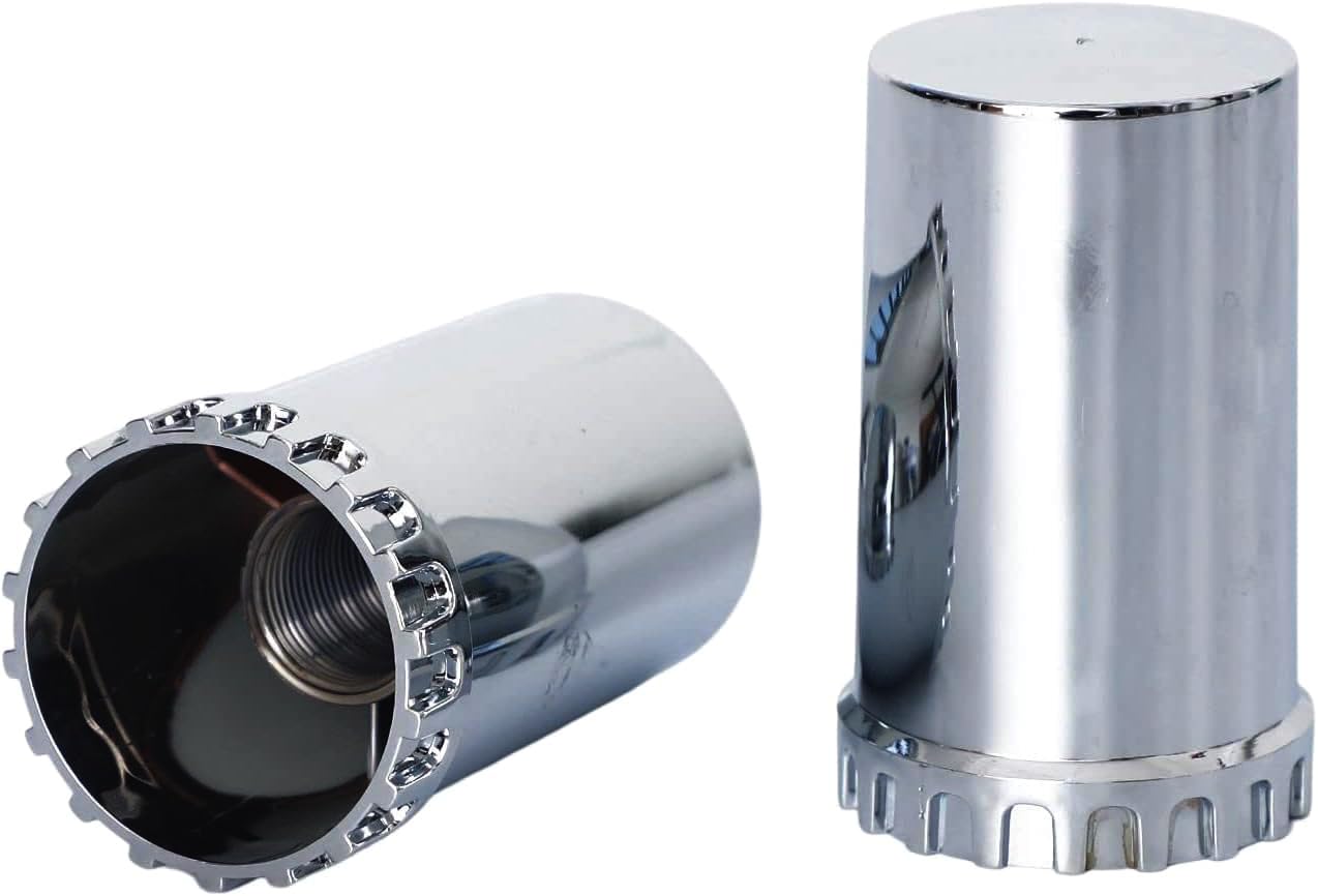 Torque Chrome Front & Rear Axle Complete Wheel Cover Set 33Mm Cylinder Screw-On Lug Nut Covers For Semi Trucks (Installation Too