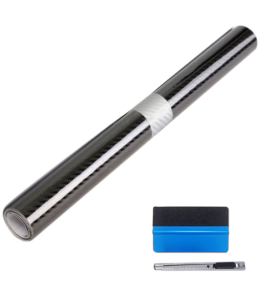 Lzlrun 5D High Gloss Carbon Fiber Vinyl Wrap - Outdoor Rated For Automotive Use - 1.5Ft X 5Ft Knife + Hand Tool