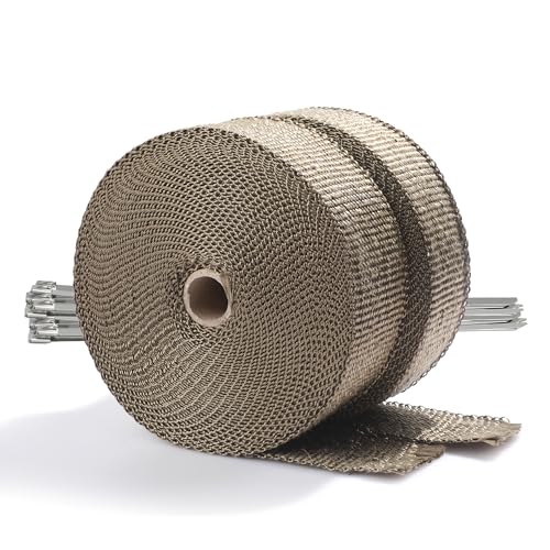 Artr Titanium Exhaust Header Wrap 2 Rolls (2 X 50' Each Roll) Kit With 20Pcs 11.8 Inch Stainless Steel Locking Ties