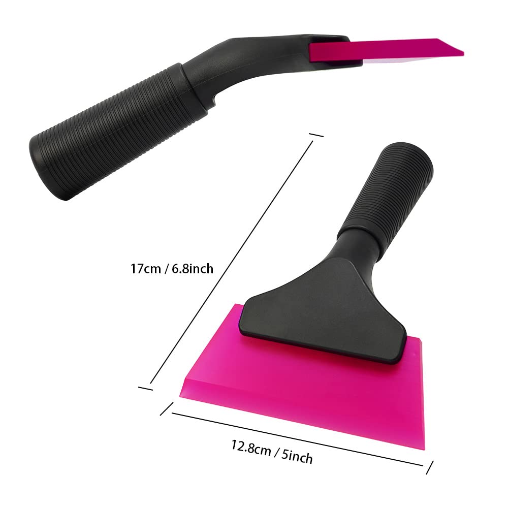 FOSHIO Small Squeegee with 5 Inch Pink Rubber Blade Mini Wiper Window Tinting Tools for Mirror Glass Window Cleaner with Non-Sli