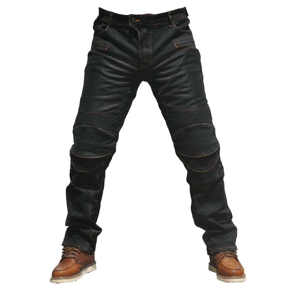 2019 Men Motorcycle Riding Jeans Armor Racing Cycling Pants With Upgrade Knee Hip Protector Pads (Black, L=32)