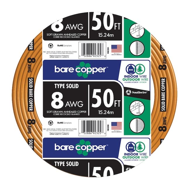 Southwire 50-Ft 8-Gauge Solid Soft Drawn Copper Bare Wire (By-The-Roll)