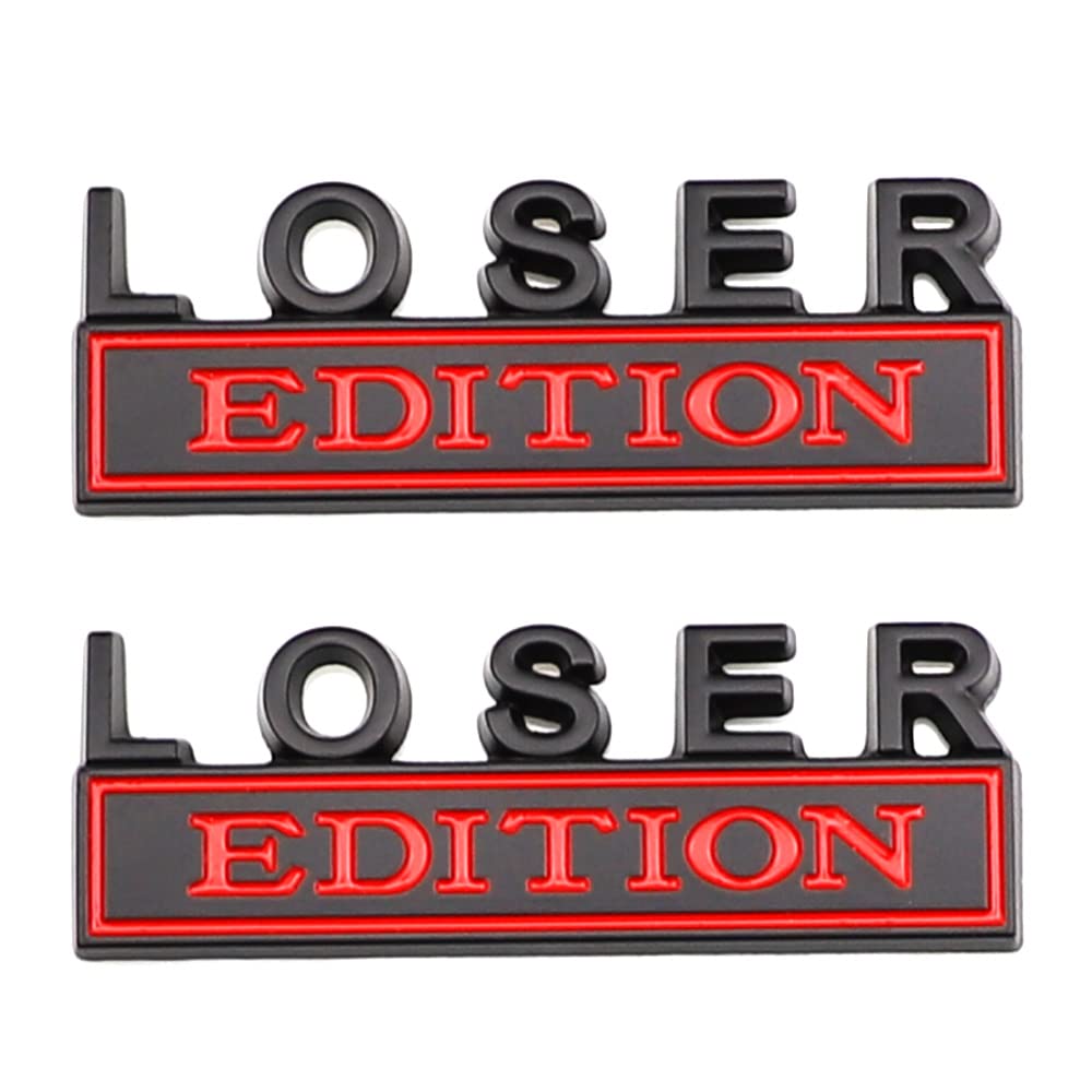 2 Pcs Loser Edition Emblem Car Side Rear Front Hood Trunk Door Badge 3D Decal Sticker For Car Truck Suv (Loser, Black Red)