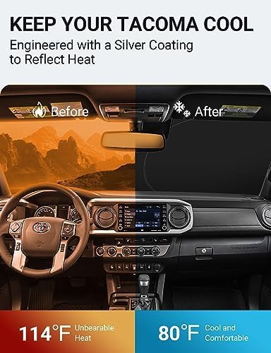 Proadsy 2025 Upgrade Windshield Sunshade Custom For Toyota Tacoma 2016-2023 Reflective Heat Sun Uv Protector Foldable Front Wind