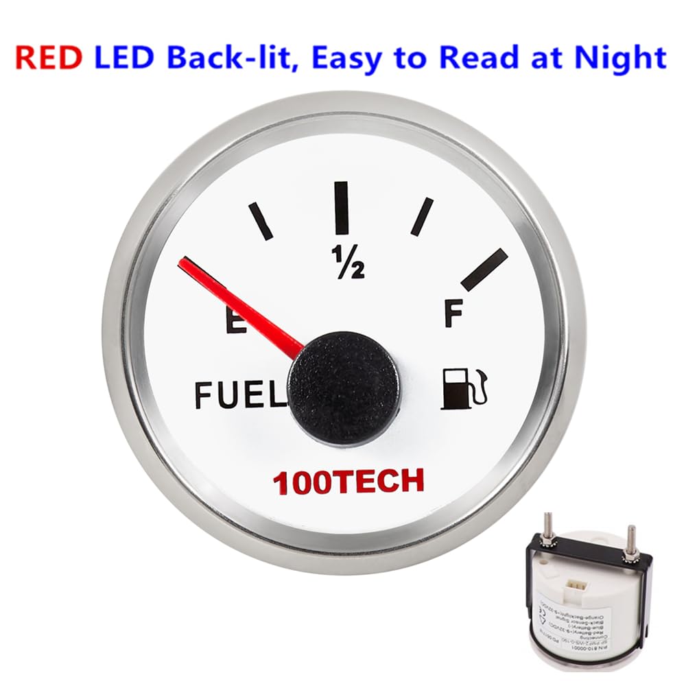 100Tech Fuel Gauge 73-10 Ohms Marine Fuel Level Gauge Waterproof 52Mm 2-1/16'' Diesel Aftermarket Gauge Automotive Replacement G