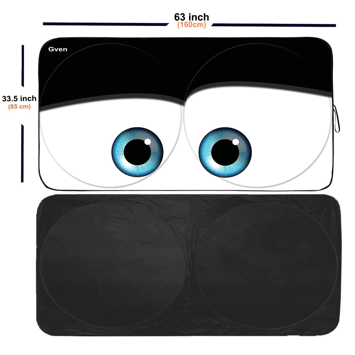 Gven Windshield Sun Shade, Car Sun Shade For Front Window Funny Car Eyes Sunshades Sun Visor Protector Blocks Uv Rays Foldable 2