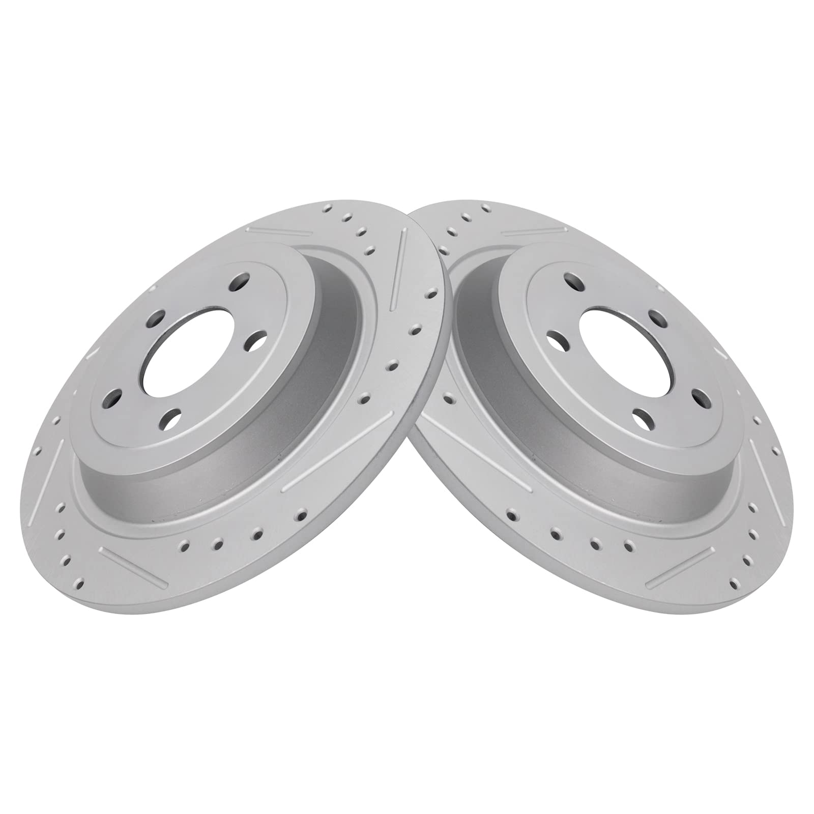 Trq Rear Performance Brake Rotors Set Solid Premium G-Coated Cross Drilled & Slotted Compatible With 2015-2023 Ford Mustang