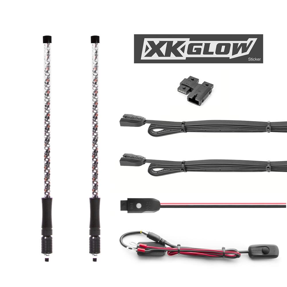 Xk Glow Xk-Whipc-Adv-Dm 2Nd Gen Led Dual Whip With Chrome Dual Mode Dash Controller - 32In.
