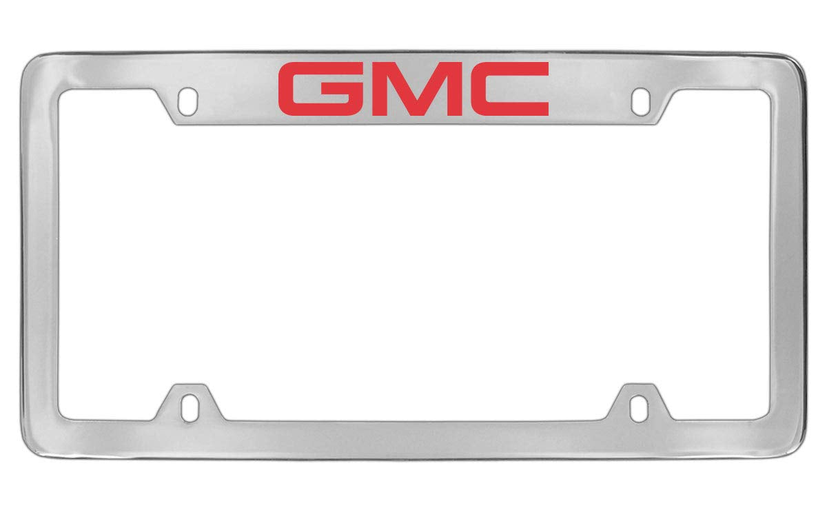 Gmc Red Logo Chrome Plated Metal Top Engraved License Plate Frame Holder