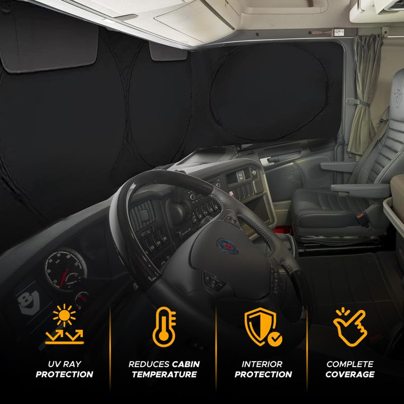 Econour Semi-Truck Printed Sun Shade For Windshield And Side Windows | 2 Tropical Tree 240T Sunshade To Block Uv/Sun Heat Rays |