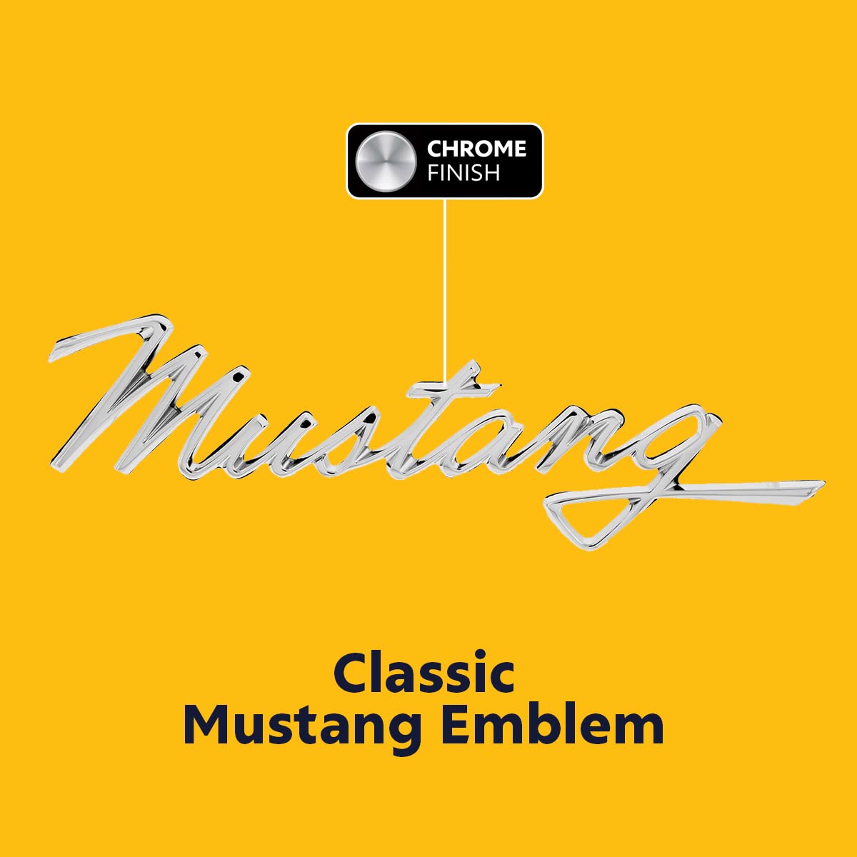 United Pacific F6802 Tripe Chrome Die-Cast “Mustang” Script Emblem, Badge Replacement, Double-Sided Tape, Easy Installation – ONE Unit