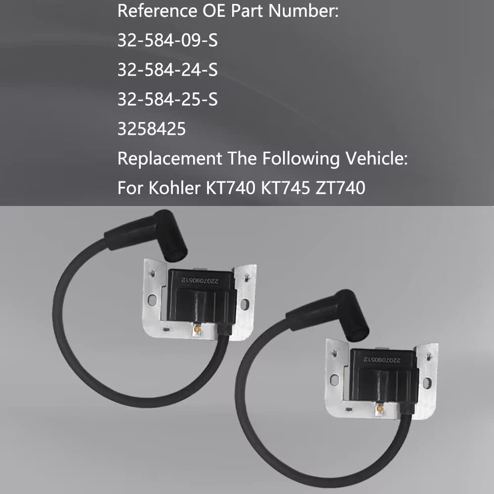 Ignition Coil Fit For Kohler Kt740 Kt745 Zt740 Replace 32-584-09-S 32-584-24-S 32-584-25-S 3258425